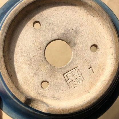 Bonsai pot KOCHI signed Blue glazed Round SESSOKU Bottom lined φ4.5" /423