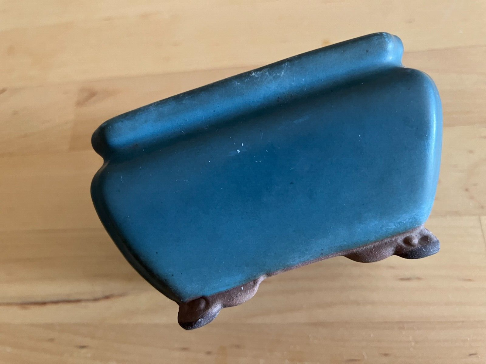 Japanese bonsai pot TOSUI signed blue glazed Jar shaped cloud foot w2.8" /19