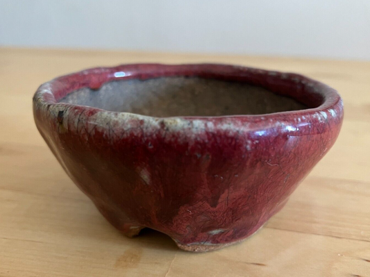 Japanese bonsai pot ECHIZEN BUNZAN signed MAME round brown glazed New φ2.8" #22