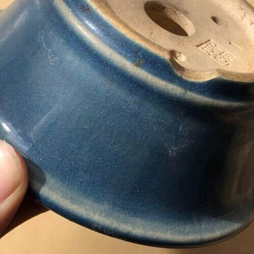 Bonsai pot KOCHI signed Blue glazed Round SESSOKU Bottom lined φ4.5" /423