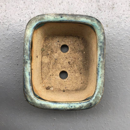 Japanese bonsai pot KEISHIN DOSHITA signed rectangle Marble glazed w3.3" /382