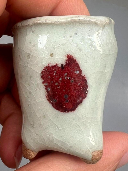 Japanese Bonsai pot AKINAO signed YOHEN Cinnabar glazed MAME Cascade h1.7" /357