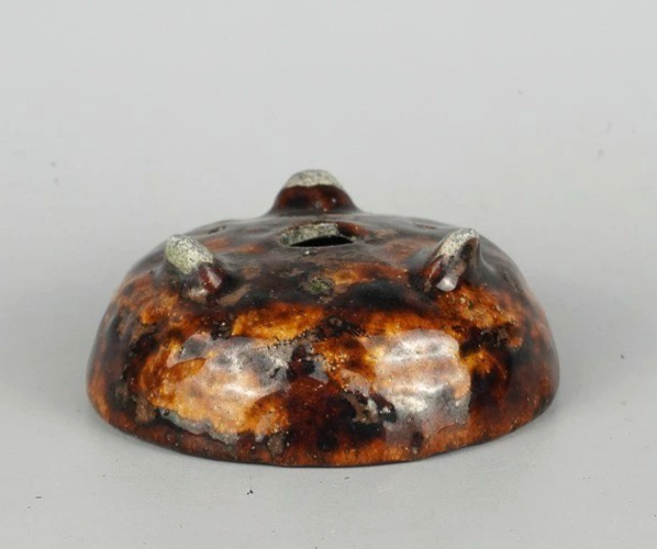 Japanese Bonsai pot ECHIZEN BUNZAN signed Brown glazed Round φ4.3" /438 11