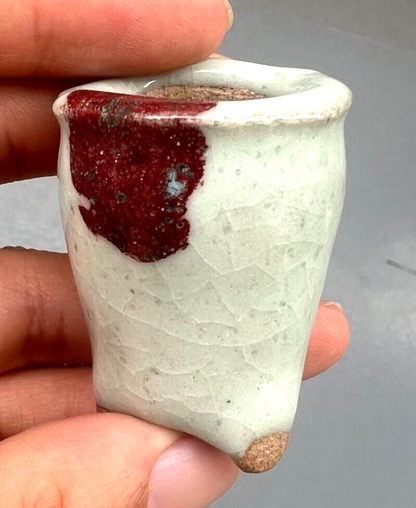 Japanese Bonsai pot AKINAO signed YOHEN Cinnabar glazed MAME Cascade h1.7" /357