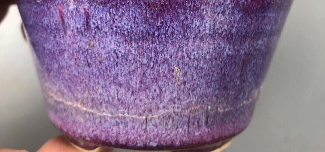 Japanese bonsai pot JUETSU signed purple glazed SESSOKU foot used φ4.3" /270