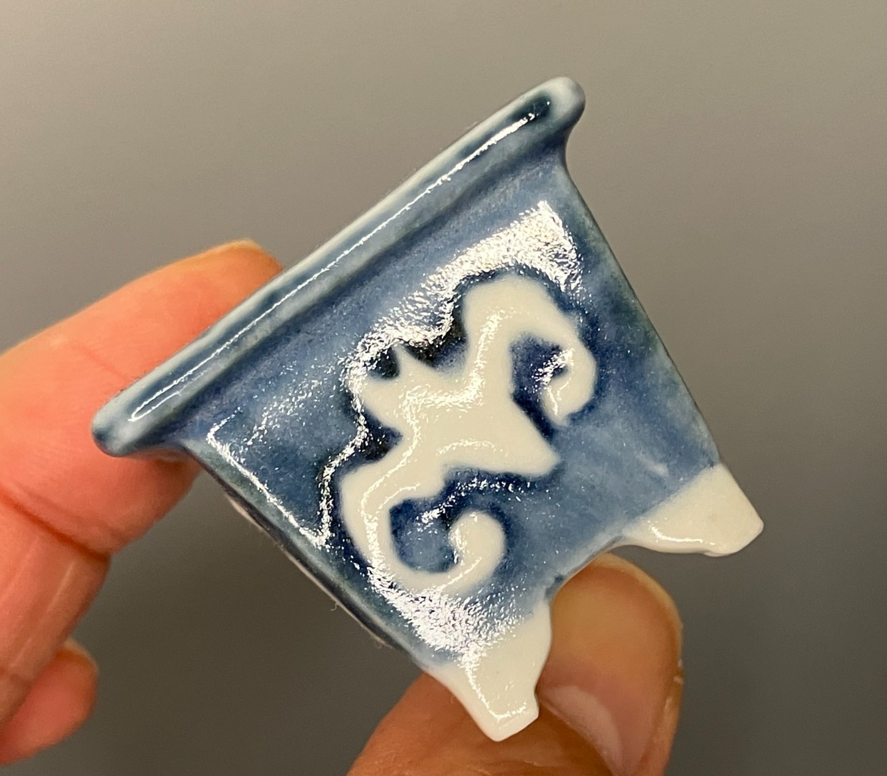 Japanese Bonsai pot YUKA ISHIKAWA signed The Lucky Bat Rctgl MAME w1.4" /434