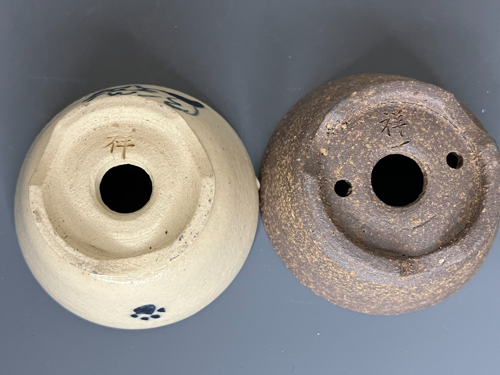 Japanese Bonsai pot YUKI SHOSEKI sign Glazed Cat MAME DEIMONO set φ1.6" *426