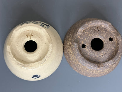 Japanese Bonsai pot YUKI SHOSEKI sign Glazed Cat MAME DEIMONO set φ1.6" *426