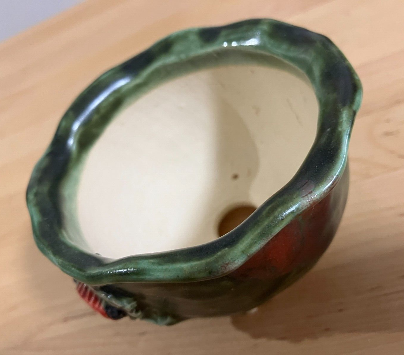 Japanese bonsai pot MASASHI FURUMOTO signed Green glazed Crab relief w3.8" 342