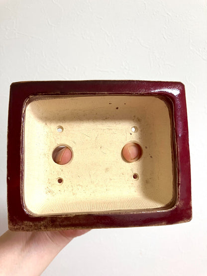 Japanese bonsai pot FUKUDA KEIUN signed Chicken blood glaze rectangle w4.3" /308