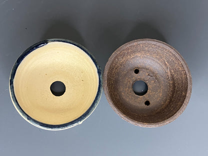 Japanese Bonsai pot YUKI SHOSEKI sign Glazed Cat MAME DEIMONO set φ1.6" *426