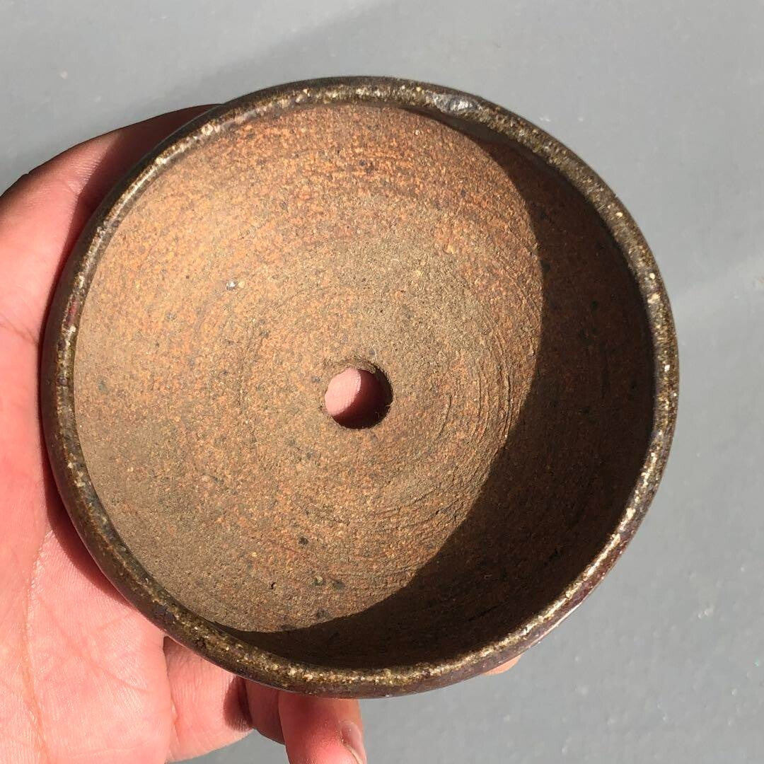 Japanese bonsai pot YOHEN Cinnabar glazed 3 legs Blue Purple Round φ3.5" /422