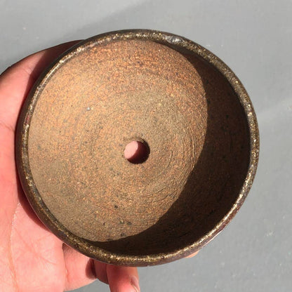 Japanese bonsai pot YOHEN Cinnabar glazed 3 legs Blue Purple Round φ3.5" /422