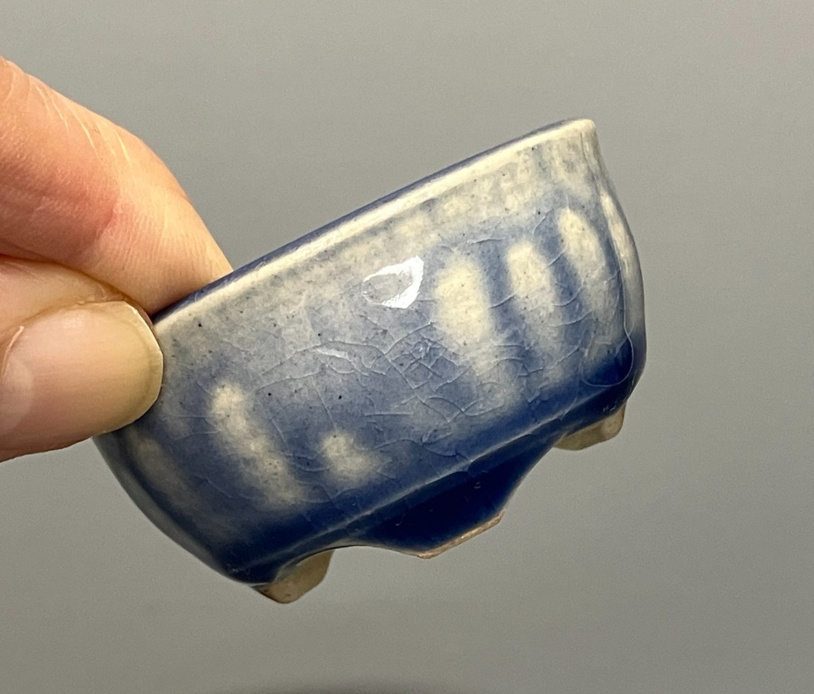 Japanese Bonsai pot MASAKO KUNII signed Drooping Glazed Blue MAME Rd φ2.1" /442