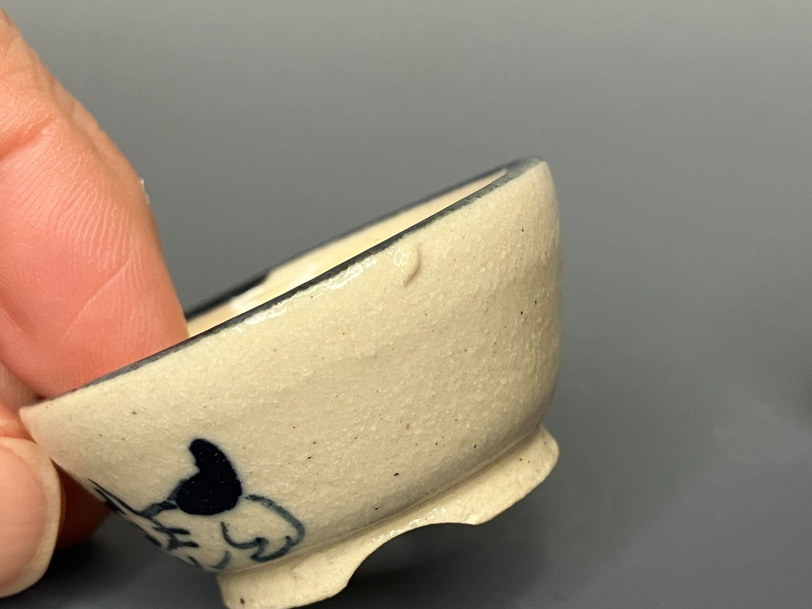 Japanese Bonsai pot YUKI SHOSEKI sign Glazed Cat MAME DEIMONO set φ1.6" *426