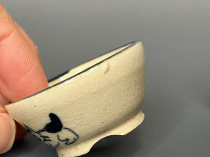 Japanese Bonsai pot YUKI SHOSEKI sign Glazed Cat MAME DEIMONO set φ1.6" *426