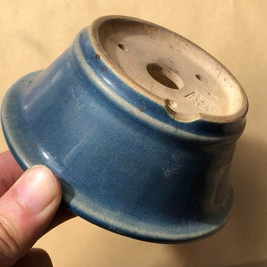 Bonsai pot KOCHI signed Blue glazed Round SESSOKU Bottom lined φ4.5" /423