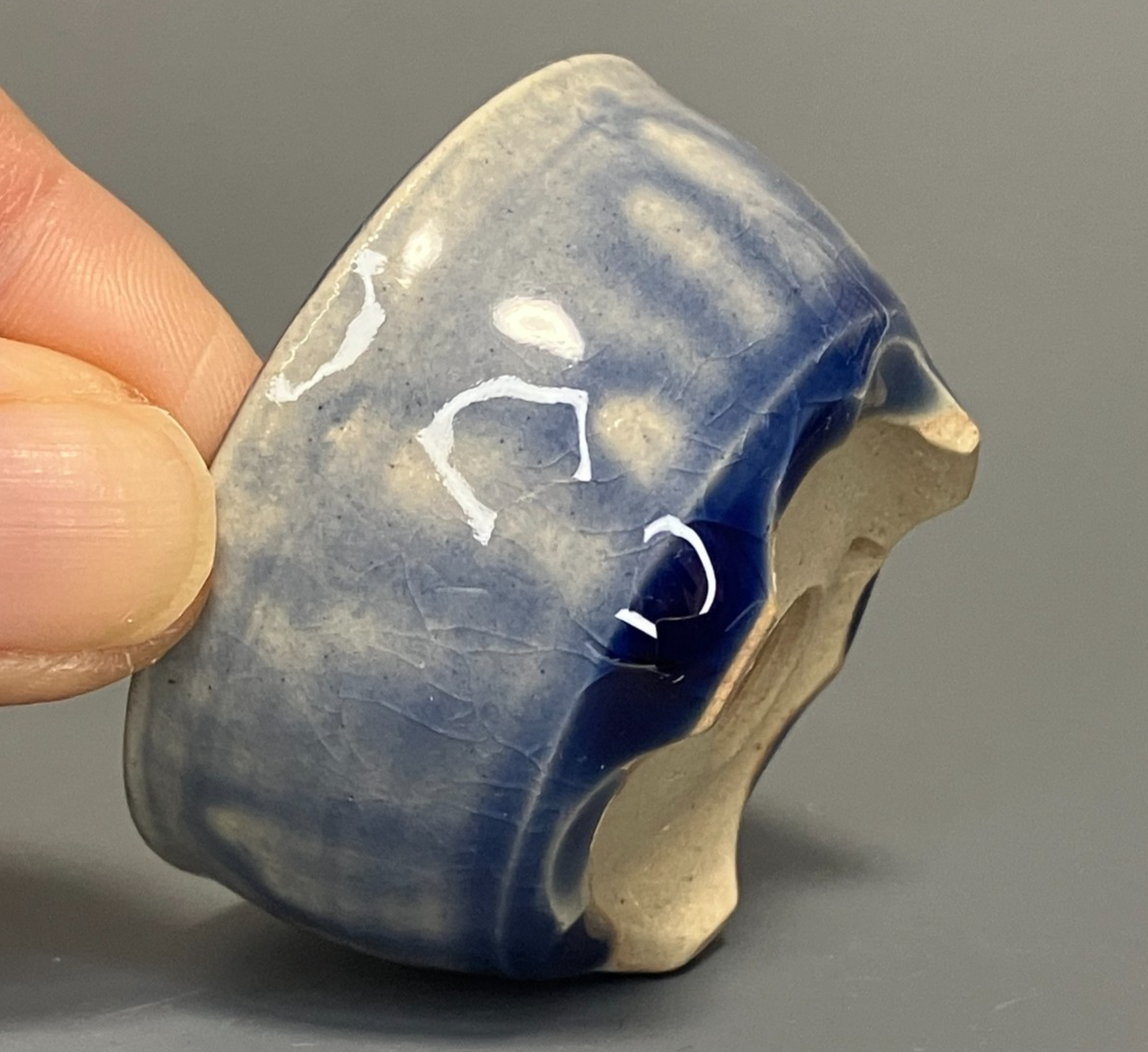 Japanese Bonsai pot MASAKO KUNII signed Drooping Glazed Blue MAME Rd φ2.1" /442