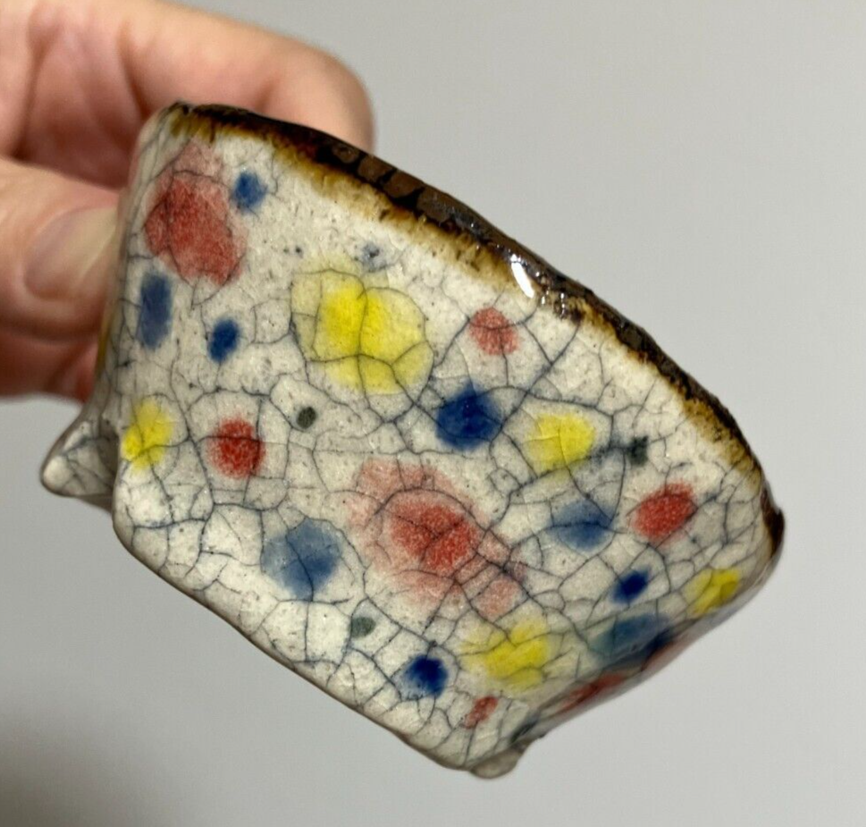 Japanese bonsai pot ECHIZEN BUNZAN signed round multicolor glazed New φ3" #29