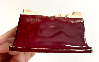Japanese bonsai pot FUKUDA KEIUN signed Chicken blood glaze rectangle w4.3" /308