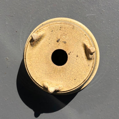 Japanese bonsai pot YOZAN sign SETO crackle Glazed cream cloud foot φ3.5" /291