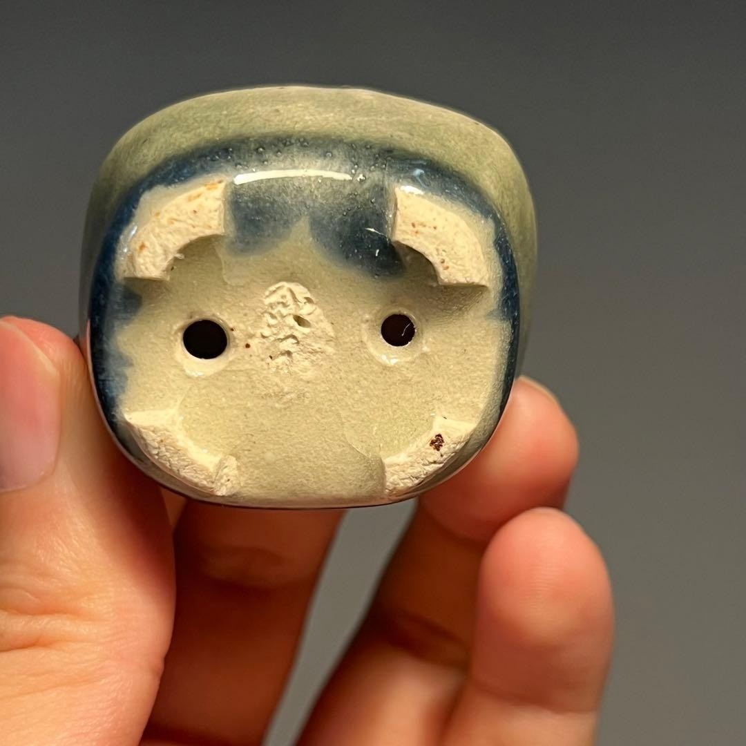 Japanese Bonsai pot MACHINAO IMAOKA signed Green glazed MAME Rectangle w1.7"/440