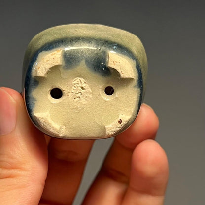 Japanese Bonsai pot MACHINAO IMAOKA signed Green glazed MAME Rectangle w1.7"/440