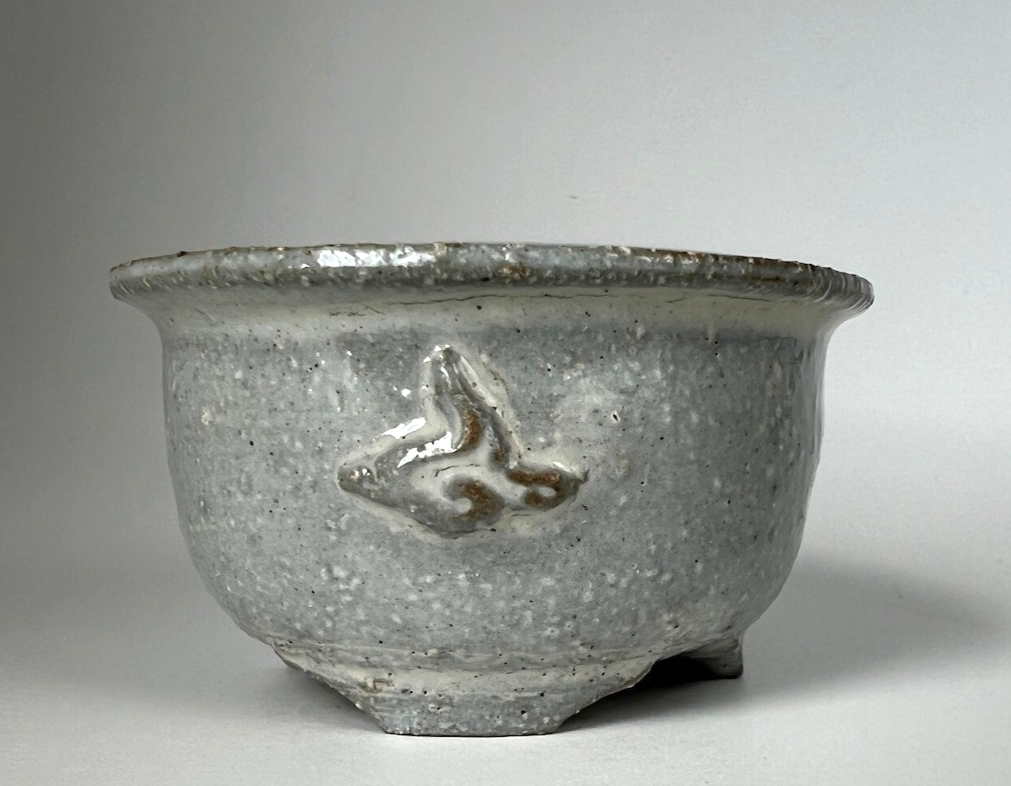 Japanese Bonsai pot TATSUYA KATO sign White slip glazed Round MAME w2.4" /418