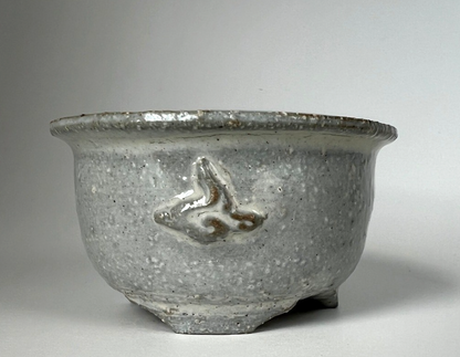 Japanese Bonsai pot TATSUYA KATO sign White slip glazed Round MAME w2.4" /418