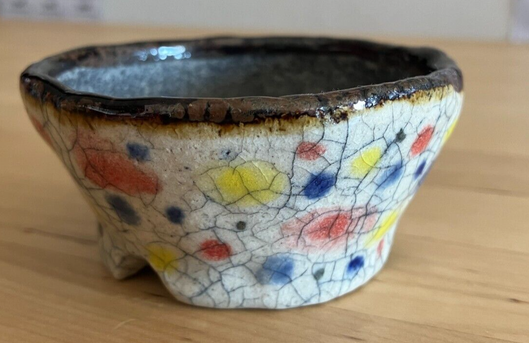 Japanese bonsai pot ECHIZEN BUNZAN signed round multicolor glazed New φ3" #29