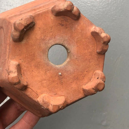 Japanese bonsai pot MASAMINE 正峯 signed SHUDEI Red clay Hexagon Cloud w3.9" /413