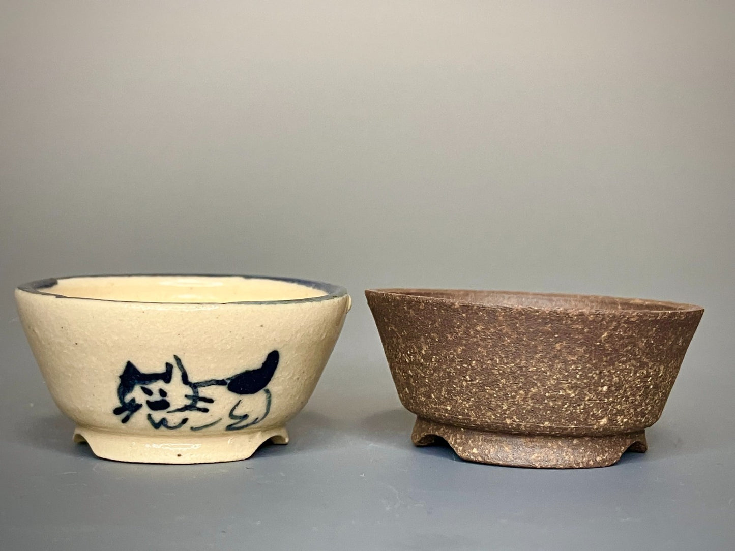 Japanese Bonsai pot YUKI SHOSEKI sign Glazed Cat MAME DEIMONO set φ1.6" *426