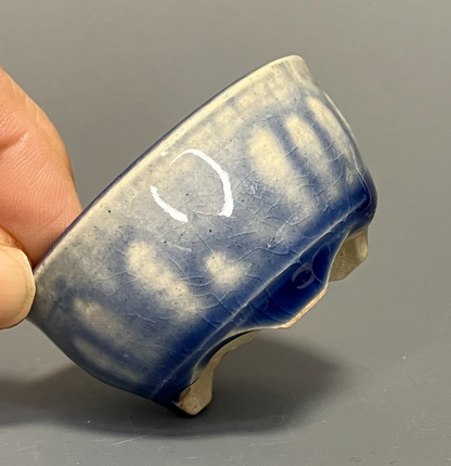 Japanese Bonsai pot MASAKO KUNII signed Drooping Glazed Blue MAME Rd φ2.1" /442