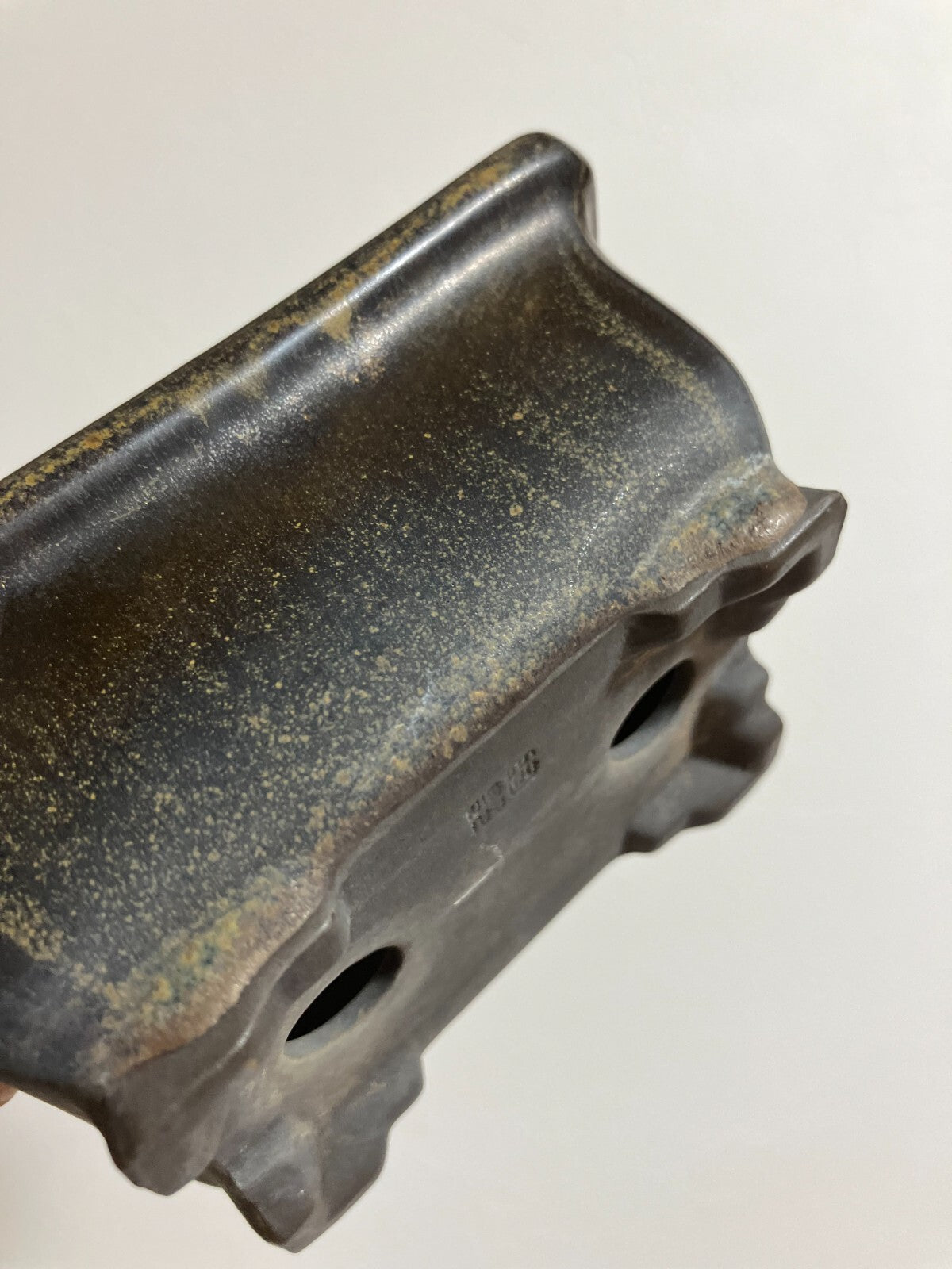 Japanese bonsai pot TOSUI signed glazed rectangle black brown w4.1" #26