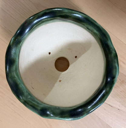 Japanese bonsai pot MASASHI FURUMOTO signed Green glazed Crab relief w3.8" 342