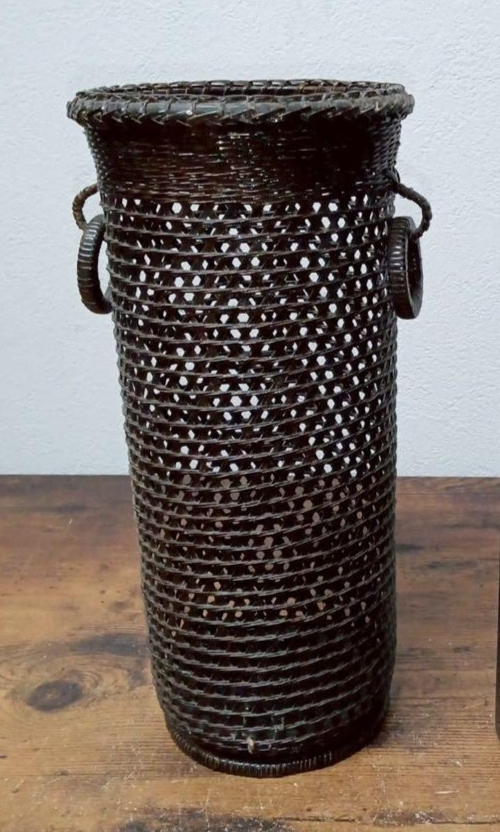 Japanese braided bamboo work Flower basket IKEBANA vase Tall h10.8" /436