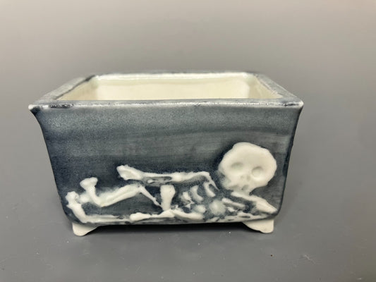 Japanese Bonsai pot YUKA ISHIKAWA sign The Skull Man Rctgl MAME w2.4" /433