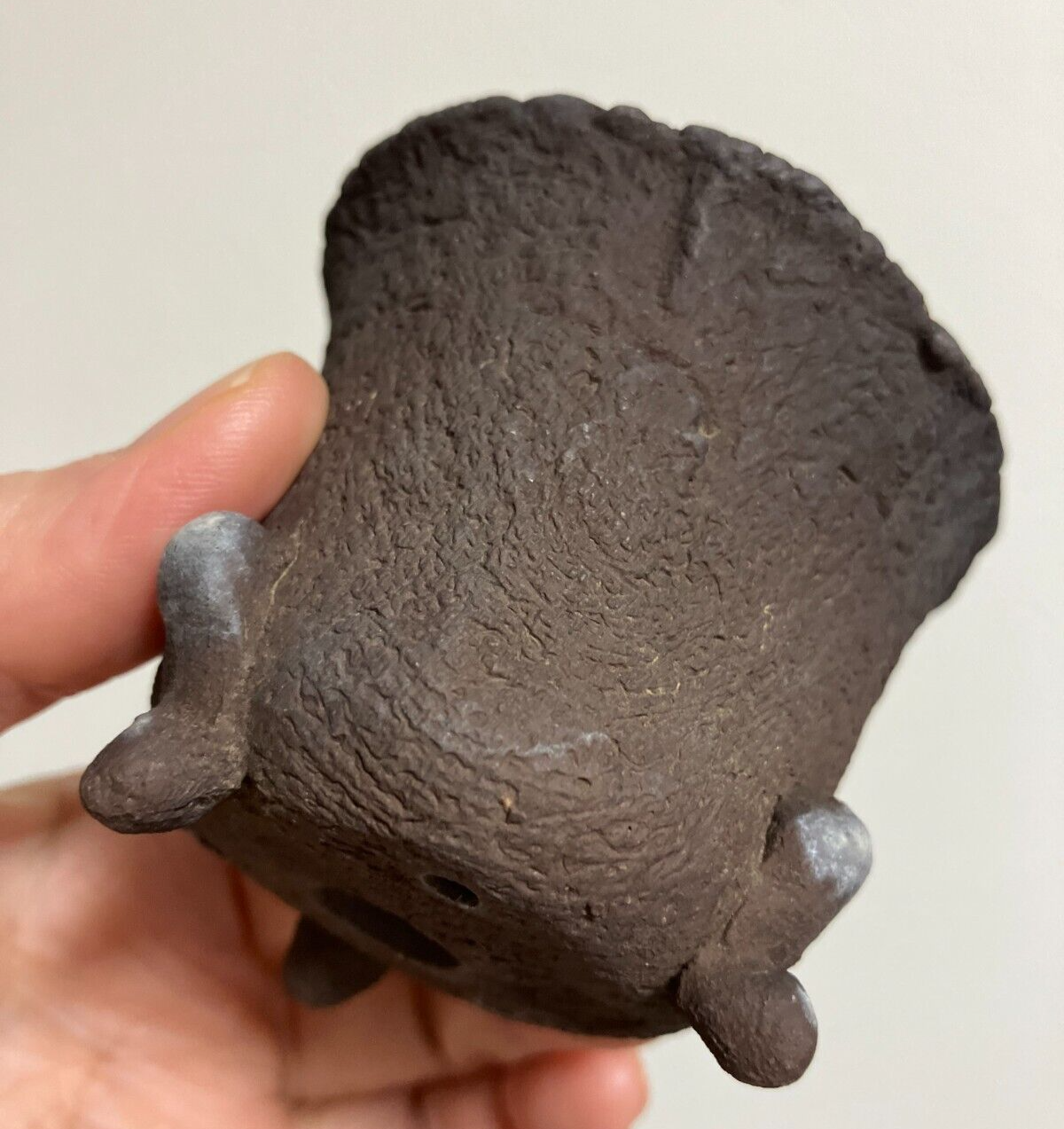 Japanese bonsai pot RYUGAKU signed 3 Legs hand formed jar shape φ2.7" 2