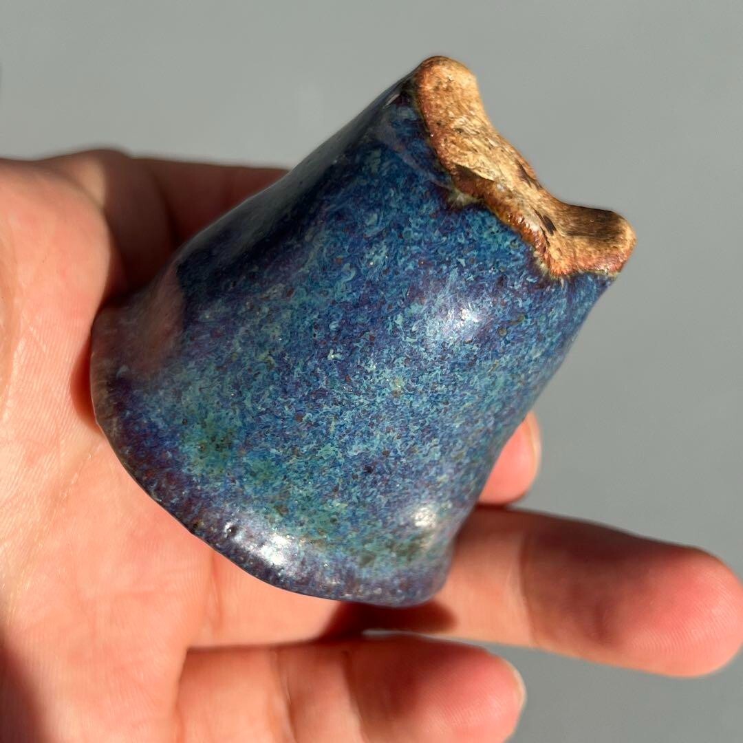 Japanese Bonsai pot AKINAO signed Peacock glazed MAME Cascade h1.8" /394