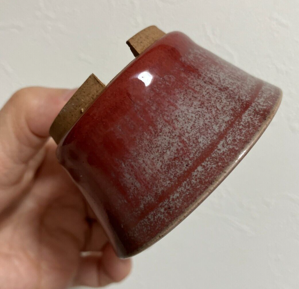 Japanese bonsai pot TACHIBANA signed red glazed SESSOKU foot use φ2.8" /238