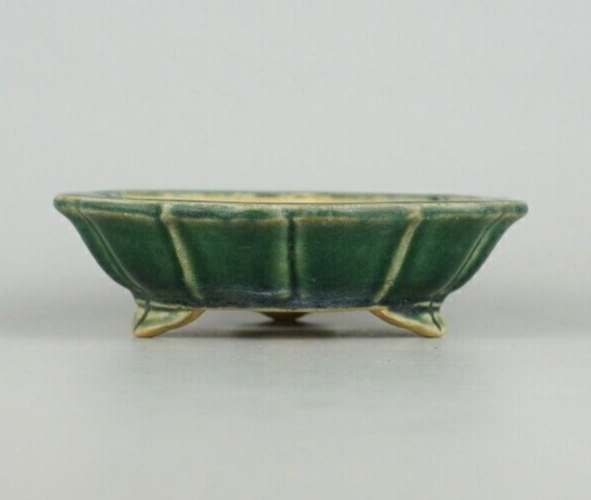 Japanese TOKONAME bonsai pot SHIBAKATSU signed RINKA Green glazed w5.3" /437