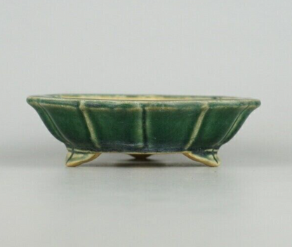 Japanese TOKONAME bonsai pot SHIBAKATSU signed RINKA Green glazed w5.3" /437