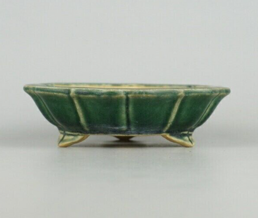 Japanese TOKONAME bonsai pot SHIBAKATSU signed RINKA Green glazed w5.3" /437
