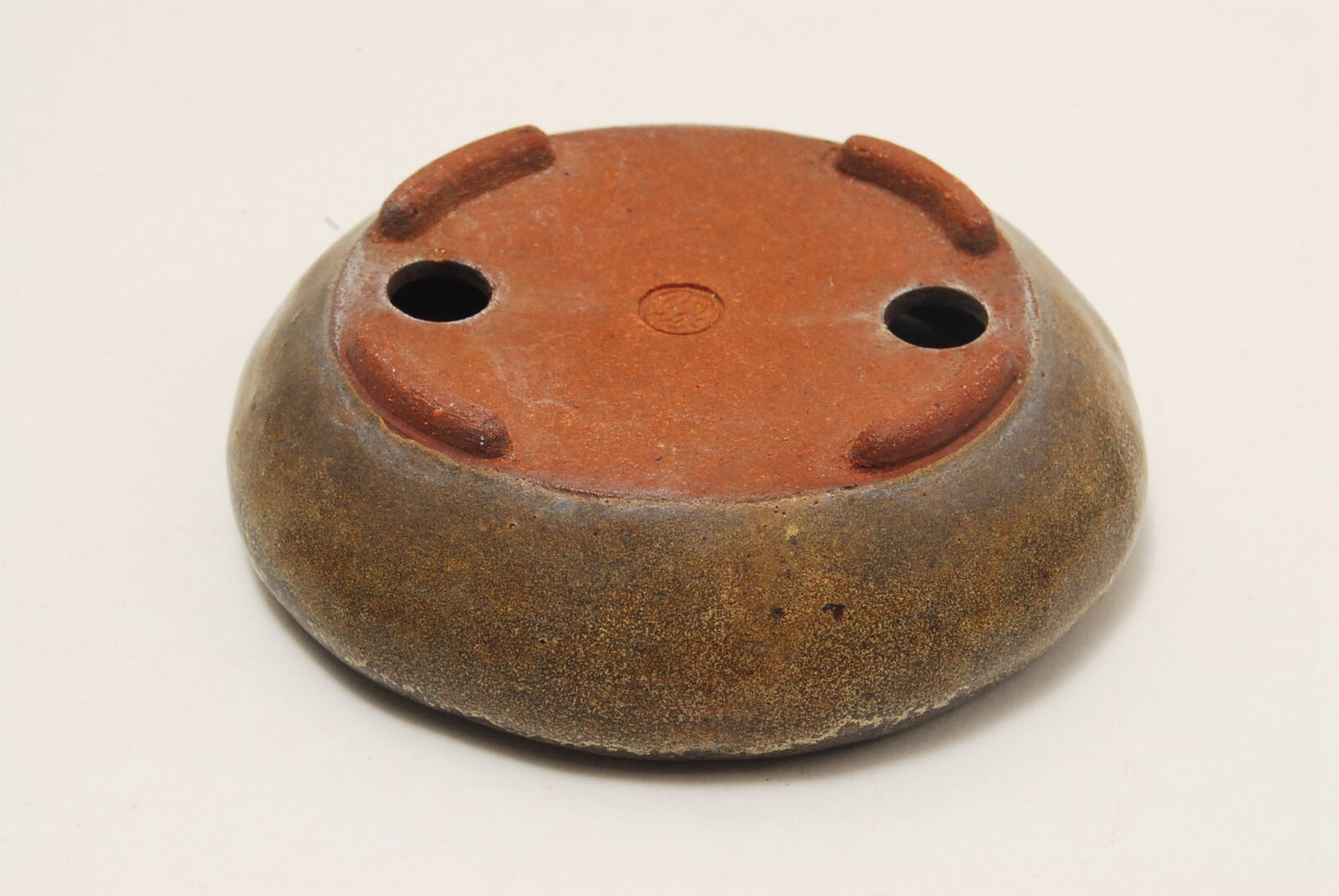 Japanese bonsai pot FUKU signed Brown glazed Oval shallow SESSOKU φ3.1" /333