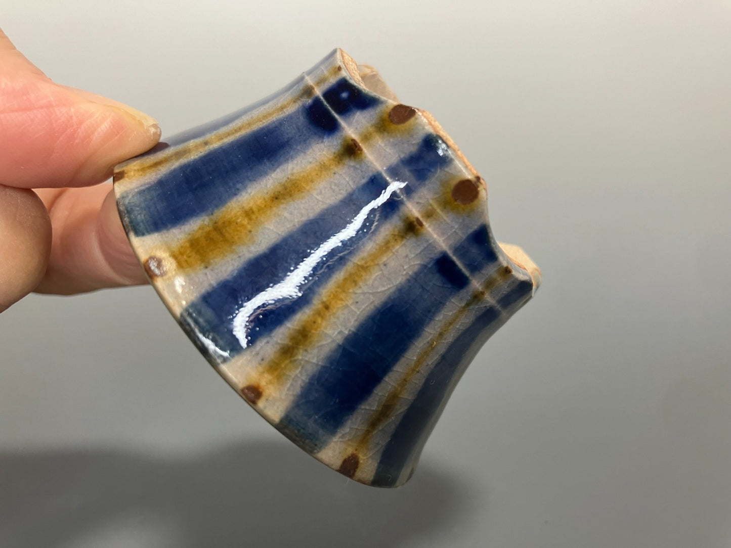 Japanese Bonsai pot MASAKO KUNII signed Glazed Blue stripe MAME Rd φ2.4" /430