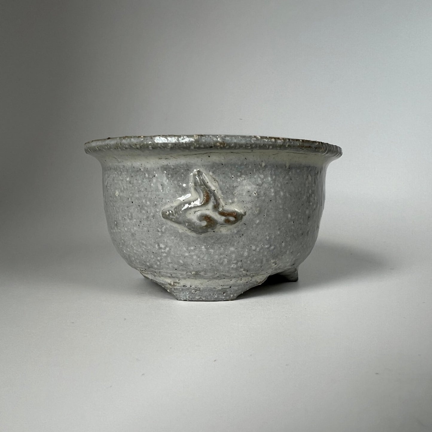 Japanese Bonsai pot TATSUYA KATO sign White slip glazed Round MAME w2.4" /418