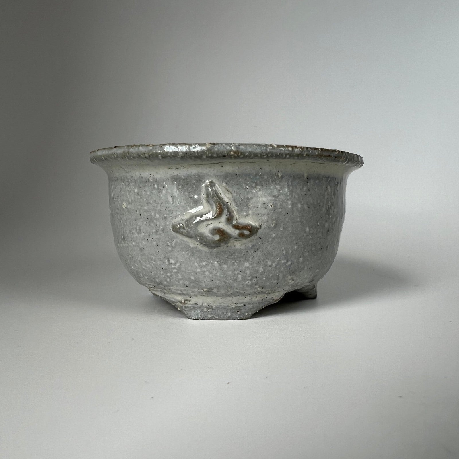 Japanese Bonsai pot TATSUYA KATO sign White slip glazed Round MAME w2.4" /418