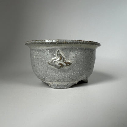 Japanese Bonsai pot TATSUYA KATO sign White slip glazed Round MAME w2.4" /418