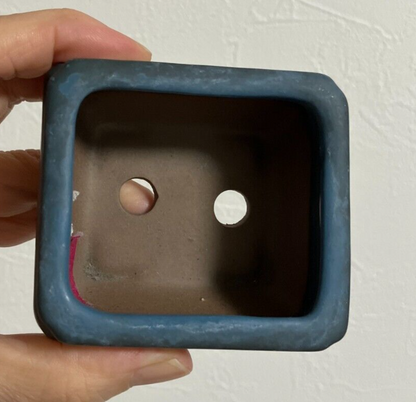 Japanese bonsai pot TOSUI signed blue glazed Jar shaped cloud foot w2.8" /19