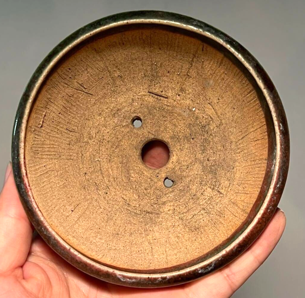 Japanese bonsai pot HEIAN KOSEN signed YOHEN Cinnabar glazed Round φ4.5" /390